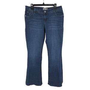 LEI Jeans Y2K Ashley Trouble Flare Mid Rise Medium Wash Blue Stretch Juniors 17